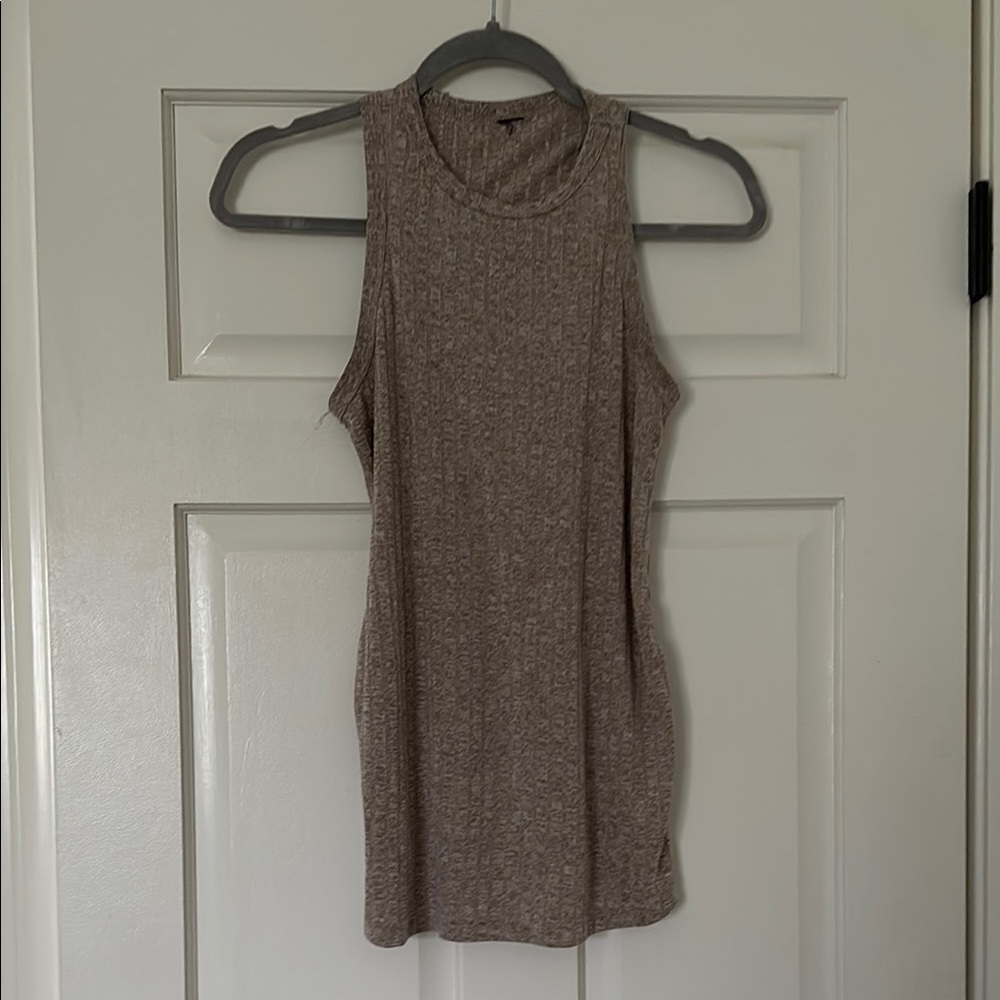 Sleeveless Ribbed Knit Maternity Tank, beige, Small